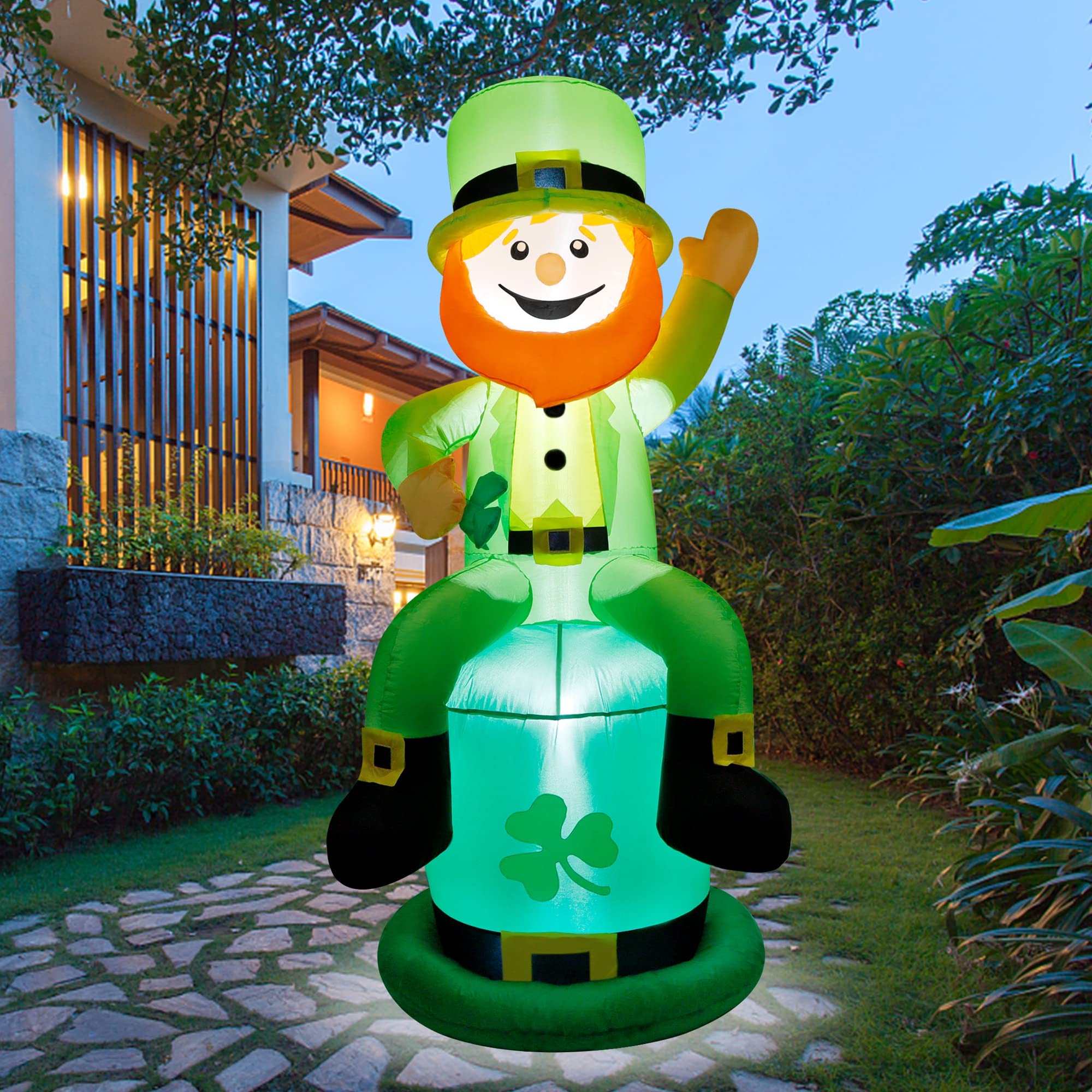 yofit 5 FT St. Patrick's Day Inflatable Leprechaun, Blow up Leprechaun Shamrock Outdoor Decoration with LED Lights, Perfect for Yard Garden Lawn Front Door Holiday Decor