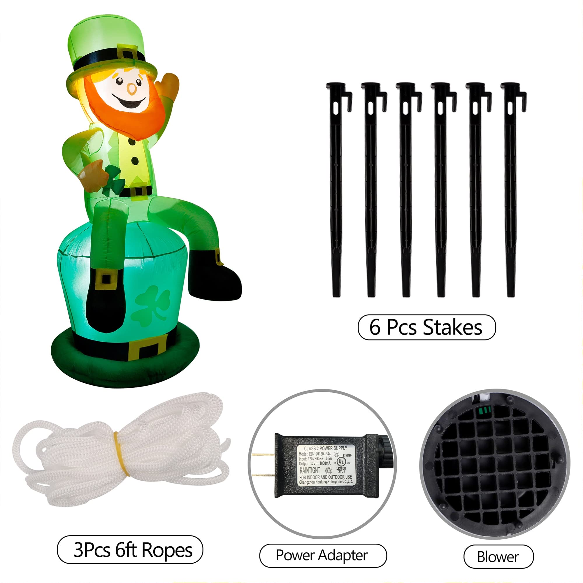 yofit 5 FT St. Patrick's Day Inflatable Leprechaun, Blow up Leprechaun Shamrock Outdoor Decoration with LED Lights, Perfect for Yard Garden Lawn Front Door Holiday Decor