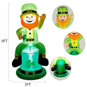 yofit 5 FT St. Patrick's Day Inflatable Leprechaun, Blow up Leprechaun Shamrock Outdoor Decoration with LED Lights, Perfect for Yard Garden Lawn Front Door Holiday Decor