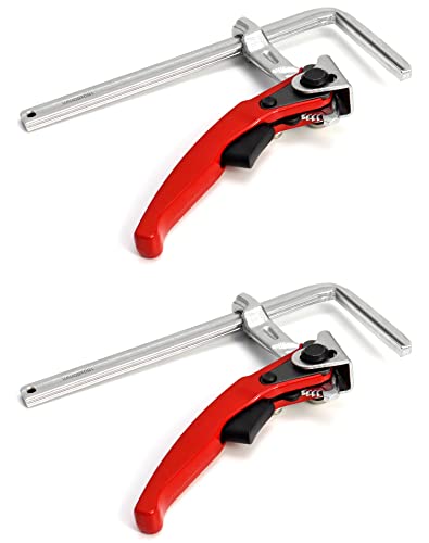 QWORK Ratcheting Table Clamp, 2 Pack Quick Release Bar Clamp with 6-5/16" Capacity and 2-5/16" Throat Depth for Sanding, Cutting