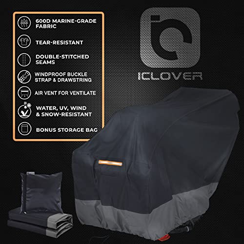 IC ICLOVER Snow Blower Cover, 600D, Two Stage Electric Snow Thrower Cover, Heavy Duty 600D Oxford Fabric Waterproof, Windproof, Sun UV Dust Proof, with Air Vent, Reflective Stripe Handle