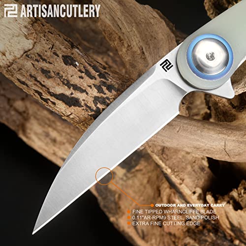 ARTISANCUTLERY Folding Knife CAZADOR (1848P) AR-RPM9 Powder Steel Blade Natural Green G10 Handle Pocket Knife EDC Knife