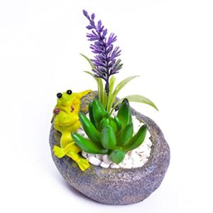 Novelty Cute Couple Frog Flowerpot with Drainer Garden Flowerpot Resin Succulent Potted Bonsai Plant Stand Home Desk Mini Ornaments Without Plants