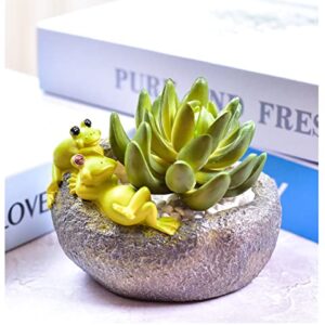 Novelty Cute Couple Frog Flowerpot with Drainer Garden Flowerpot Resin Succulent Potted Bonsai Plant Stand Home Desk Mini Ornaments Without Plants