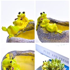 Novelty Cute Couple Frog Flowerpot with Drainer Garden Flowerpot Resin Succulent Potted Bonsai Plant Stand Home Desk Mini Ornaments Without Plants
