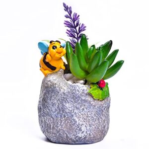 Novelty and Cute Little Bee Flowerpot with Drainer Garden Flowerpot Resin Succulent Potted Bonsai Plant Stand Home Office Desk Mini Ornaments Does Not Contain Plants