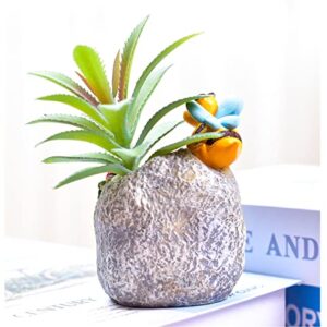 Novelty and Cute Little Bee Flowerpot with Drainer Garden Flowerpot Resin Succulent Potted Bonsai Plant Stand Home Office Desk Mini Ornaments Does Not Contain Plants