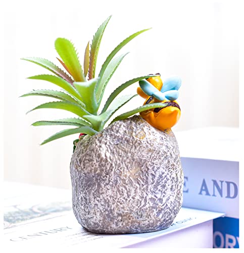 Novelty and Cute Little Bee Flowerpot with Drainer Garden Flowerpot Resin Succulent Potted Bonsai Plant Stand Home Office Desk Mini Ornaments Does Not Contain Plants