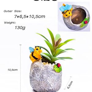 Novelty and Cute Little Bee Flowerpot with Drainer Garden Flowerpot Resin Succulent Potted Bonsai Plant Stand Home Office Desk Mini Ornaments Does Not Contain Plants