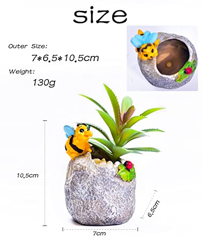 Novelty and Cute Little Bee Flowerpot with Drainer Garden Flowerpot Resin Succulent Potted Bonsai Plant Stand Home Office Desk Mini Ornaments Does Not Contain Plants