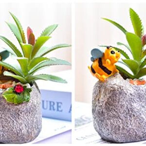 Novelty and Cute Little Bee Flowerpot with Drainer Garden Flowerpot Resin Succulent Potted Bonsai Plant Stand Home Office Desk Mini Ornaments Does Not Contain Plants