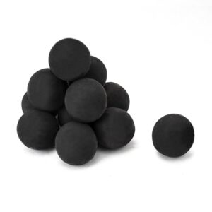 skyflame ceramic fire balls, set of 12 round fire stones set for indoor and outdoor fire pits or fireplaces accessory, 4 inch, black