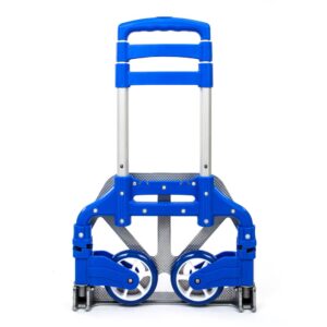kcelarec portable folding hand truck aluminium luggage trolley cart and dolly 165 lbs capacity with bungee cord, telescoping handle, pvc wheels double bearings for travel office auto moving (blue)
