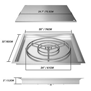 Skyflame 30" x 30" Square DIY Drop-in Firepit System Assembly Set with Stainless Steel Fire Pit Burner Pan, Burner Ring and Protective Cover, Fit for Both Natural Gas and Liquid Propane