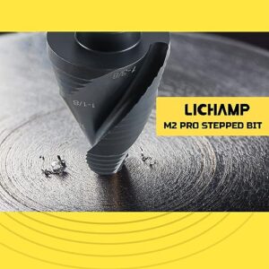 Lichamp Unibit Step Drill Bit for Metal, Genuine M2 Drill Stepper Bit for Hard Metal Heavy Duty, 19 Sizes from 3/16" to 1-3/8", Spiral Grooved with 3/8" Quick Change Drive, C3BK
