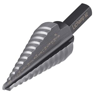 lichamp unibit step drill bit for metal, genuine m2 drill stepper bit for hard metal heavy duty, 12 sizes from 3/16" to 7/8", dual straight grooved with hex drive, a3bk