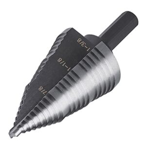 lichamp unibit step drill bit for metal, genuine hss m2 drill stepper bit for hard metal heavy duty, 19 sizes from 3/16" to 1-3/8", dual straight grooved with hex drive, a4bk