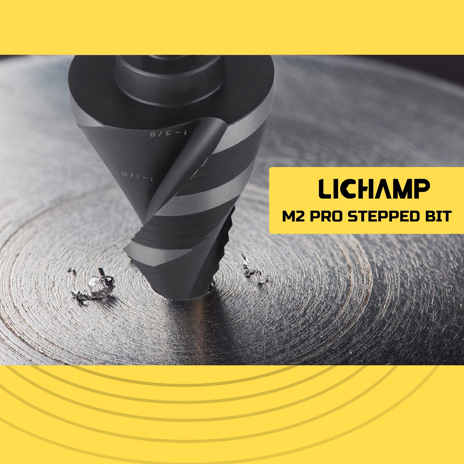 Lichamp Unibit Step Drill Bit for Metal, Genuine M2 Drill Stepper Bit for Hard Metal Heavy Duty, 19 Sizes from 3/16" to 1-3/8", Spiral Grooved with Hex Drive, C1BK