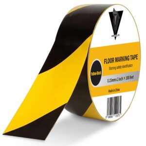 westwolfs black & yellow safety tape - 2 inch 108 feet sturdy floor tape - warning tape for marking construction sites and hazardous areas, water proof caution tape for indoor, outdoor