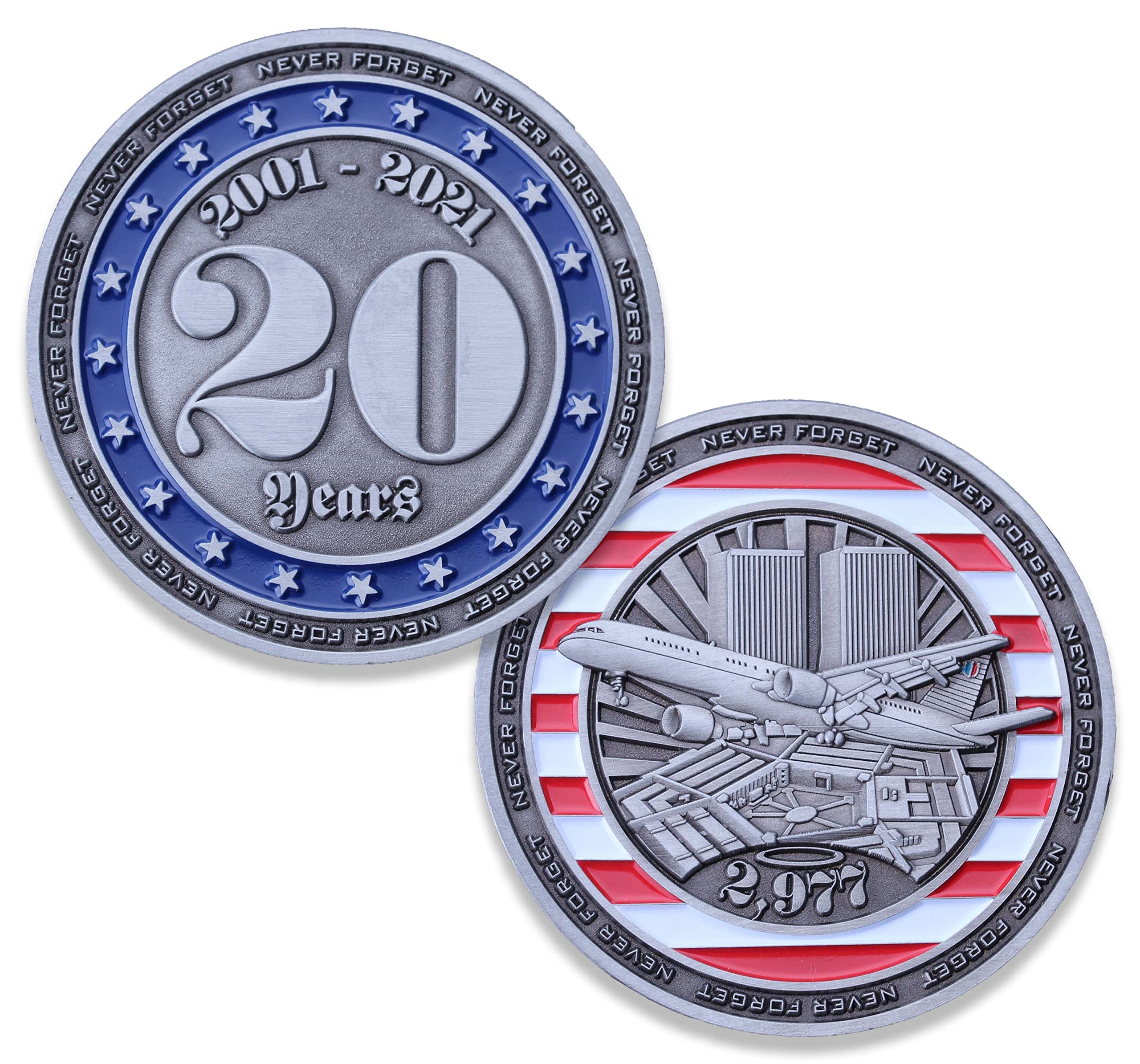 20 Years: Never Forget 9-11 Challenge Coin! 20 Years: Never Forget September 11th 2001. Limited Challenge Coin 2" Designed by Military Veterans