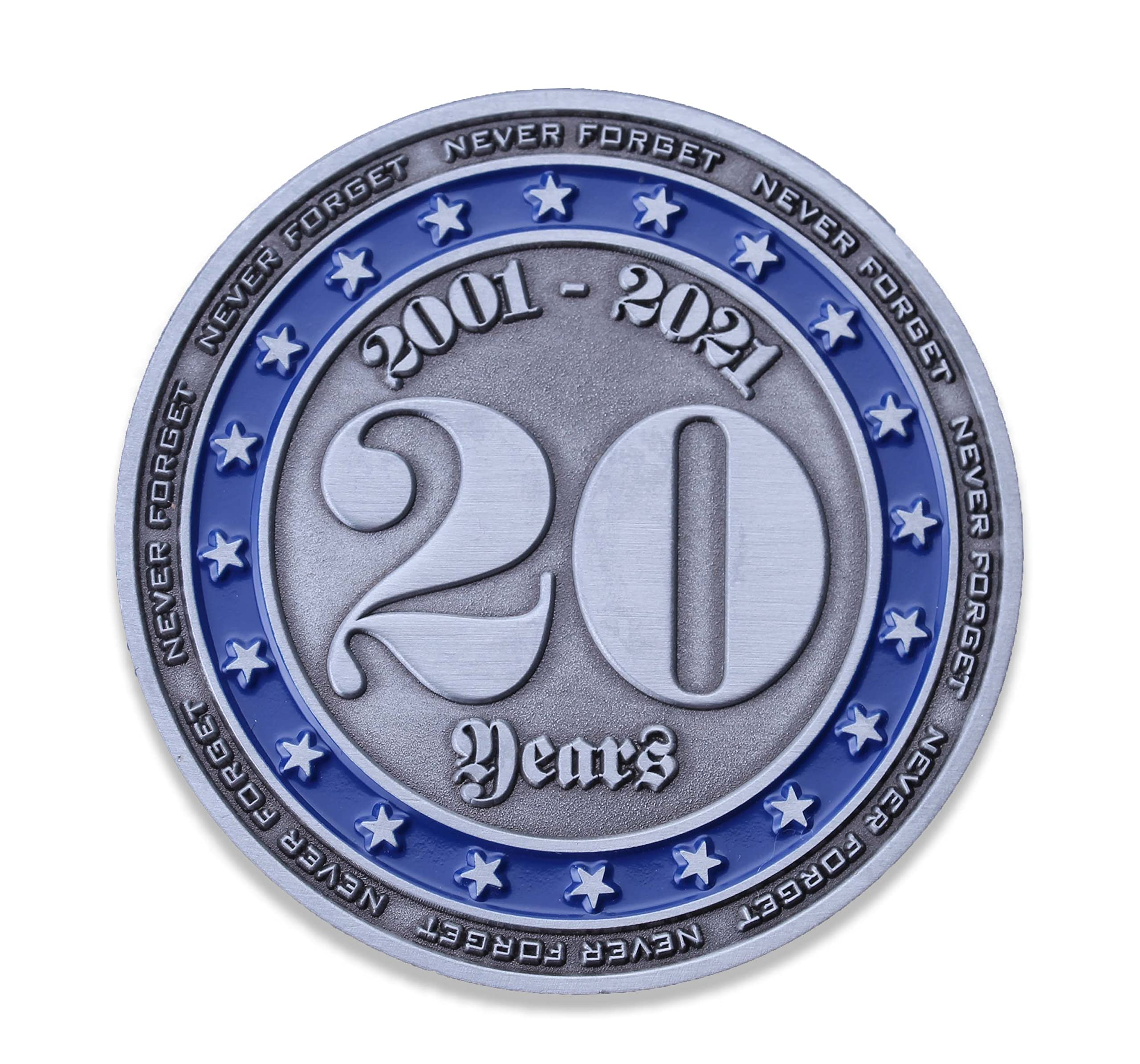 20 Years: Never Forget 9-11 Challenge Coin! 20 Years: Never Forget September 11th 2001. Limited Challenge Coin 2" Designed by Military Veterans