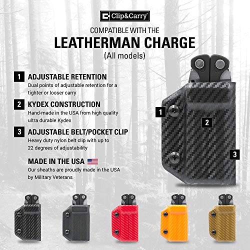 Clip & Carry Kydex Multitool Sheath for LEATHERMAN CHARGE - Made in USA (Multi-tool not included) EDC Multi Tool Sheath Holder Holster Cover (Diamond Plate)