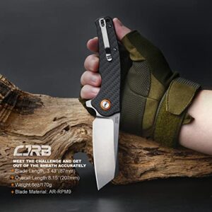 CJRB CUTLERY Folding Knife Crag (J1904) AR-RPM9 Powder Steel Blade Carbon Fiber Handle Pocket Knife EDC Knife