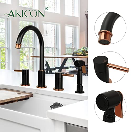 Two Tone Two-Handles Widespread Kitchen Faucet with Side Spray and Air Gap- AK96866BLRG