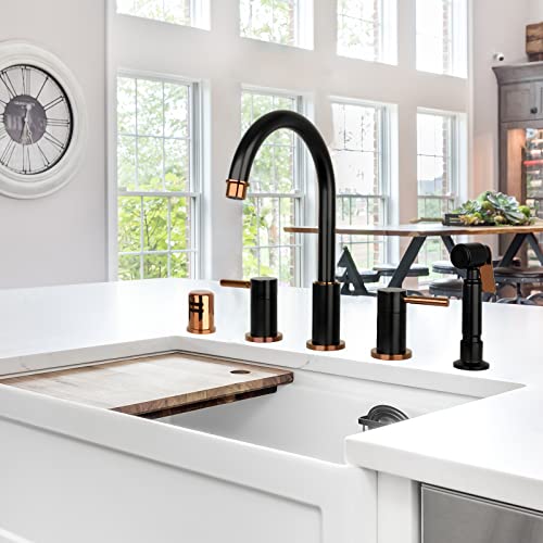 Two Tone Two-Handles Widespread Kitchen Faucet with Side Spray and Air Gap- AK96866BLRG