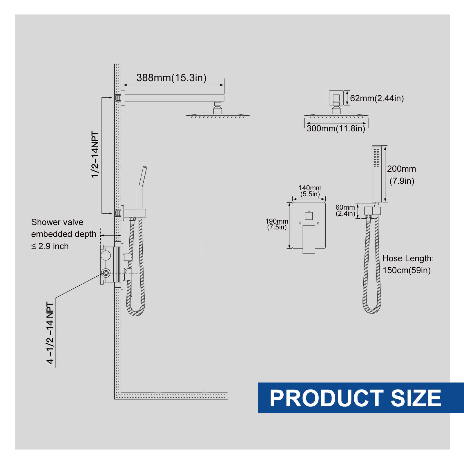 NERDON Shower System, 12 Inch Brushed Gold Shower Faucet Set with Rain Handheld, Wall Mounted Shower Faucet sets Complete for Bathroom Shower Fixtures Rough in Valve Body and Trim Kit