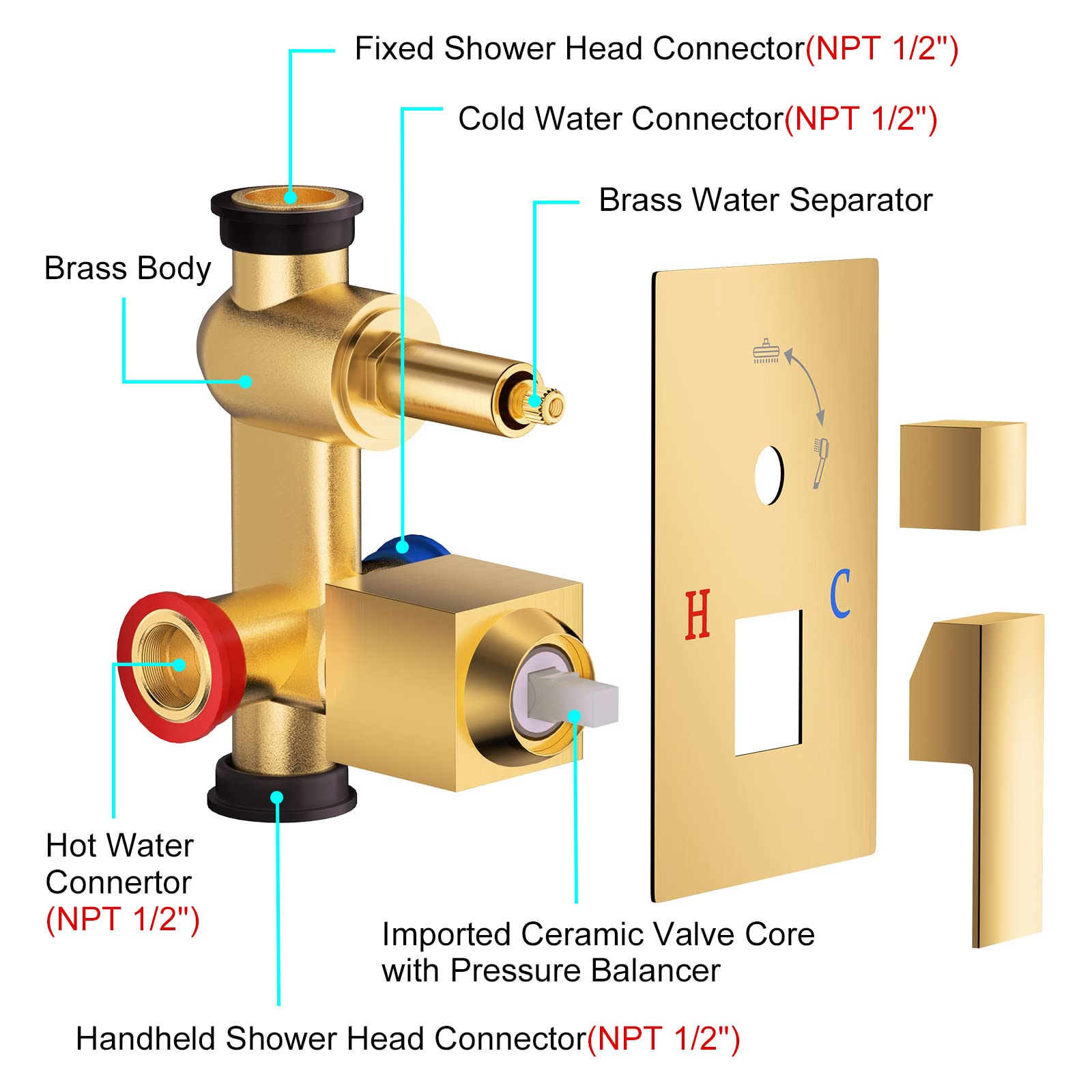 NERDON Shower System, 12 Inch Brushed Gold Shower Faucet Set with Rain Handheld, Wall Mounted Shower Faucet sets Complete for Bathroom Shower Fixtures Rough in Valve Body and Trim Kit