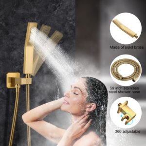 NERDON Shower System, 12 Inch Brushed Gold Shower Faucet Set with Rain Handheld, Wall Mounted Shower Faucet sets Complete for Bathroom Shower Fixtures Rough in Valve Body and Trim Kit