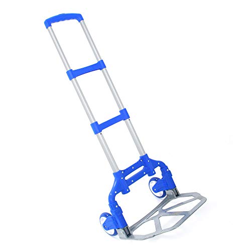 Portable Folding Collapsible Aluminum Cart Dolly Push Truck Trolley, Blue Personal Dolly Hardware Garden Utility