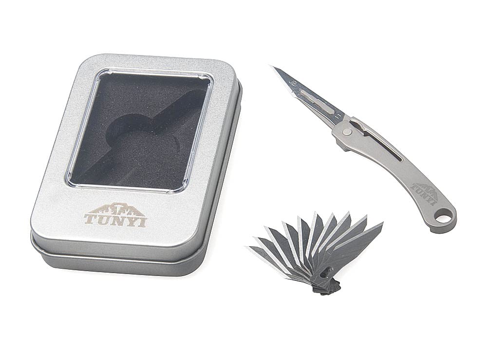 TUNYI Titanium Alloy Daily Mini Pocket Folding Utility Knife with 10 Replaceable Quick Change Blades, Ultra Compact and Lightweight