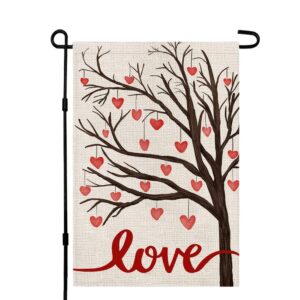 crowned beauty valentines day garden flag 12×18 inch love heart tree double sided for outside small burlap holiday yard decoration