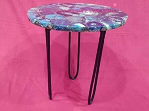 12" inch agate table, round blue agate coffee table with hair pin style metal base, stone coffee table, agate table top, agate round coffee table, agate side table home decor