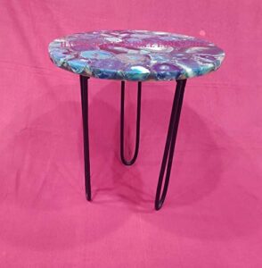 15" inch agate table, round blue agate coffee table with hair pin style metal base, stone coffee table, agate table top, agate round coffee table, agate side table home decor
