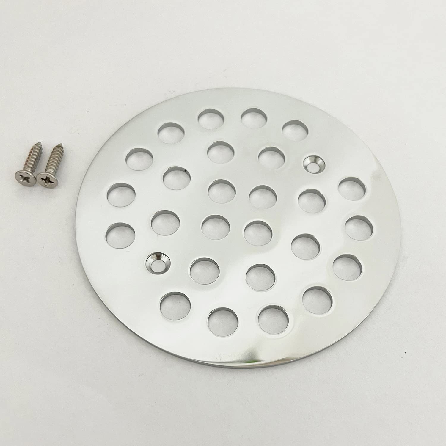 DEOKXZ 4-1/4 Inch Screw-In Round Shower Drain Cover Replacement Floor Filter, With Screws (Polished chrome)