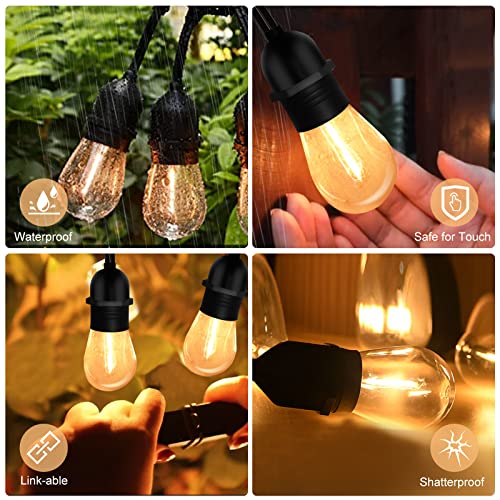 Outdoor String Lights 100FT Dimmable Edison Shatterproof Bulbs Commercial Grade Weatherproof LED outdoor lights Cafe Patio Light with 32 LED Bulbs 2Packx 50ft Outside Light for Indoor and Outdoor Use