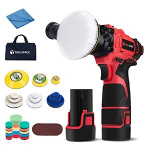 TOOLSPACE 12V Cordless Buffer Polisher, 3" Mini Car Detailing Buffer & Sander Machine Kit with 2 Li-Ion Batteries, 46pcs Variable Speed Trigger for Auto/DIY Polishing/Sanding/Waxing