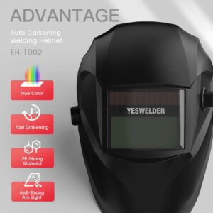 YESWELDER True Color Solar Powered Auto Darkening Welding Helmet, Wide Shade 4/9-13 with Grinding for TIG MIG ARC Weld Hood Welder Mask&Blue Welding Hood Welding Cap