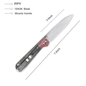 Kizer PPY EDC Knife, 3.3" 154CM Steel Blade and Micarta Handle Folding Knife for Everyday Carry, V3587C1