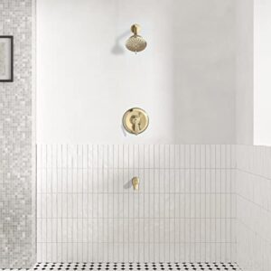 PARLOS Shower System, Brushed Gold Shower Faucet Set with Tub Spout(Valve Included), 5-Setting Mode Shower Head and Tub Spout with Diverter, Multi-Function Wall Mounted Shower Bathtub Combo, 1436908