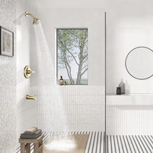 PARLOS Shower System, Brushed Gold Shower Faucet Set with Tub Spout(Valve Included), 5-Setting Mode Shower Head and Tub Spout with Diverter, Multi-Function Wall Mounted Shower Bathtub Combo, 1436908