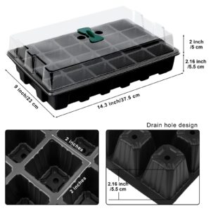 Elcoho 8 Pack 192 Cells Seed Starter Tray Kit Seedling Tray Propagator Plant Grow Tray with Humidity Dome and Base Plastic Planter for Greenhouse Germination Starter, 24 Cells per Tray, Black