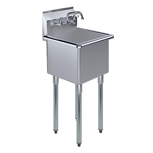 Stainless Steel Prep & Utility Sink With Faucet | 304 Stainless Steel | NSF | Inner Bowl Size:15" x 15" | Overall Size: 18.5" x 18" | Restaurant, Kitchen, Laundry, Garage