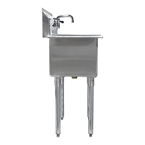 Stainless Steel Prep & Utility Sink With Faucet | 304 Stainless Steel | NSF | Inner Bowl Size:15" x 15" | Overall Size: 18.5" x 18" | Restaurant, Kitchen, Laundry, Garage