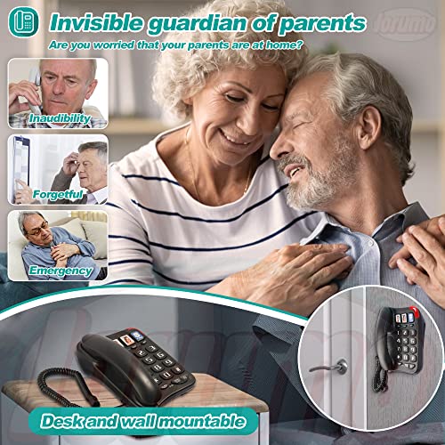 Big Button Phone for Seniors, Telephones for Hearing Impaired, 9 Picture Labels and 3 Picture Keys, Extra Long 16.4' Cord Simple Landline Phones for Seniors, White