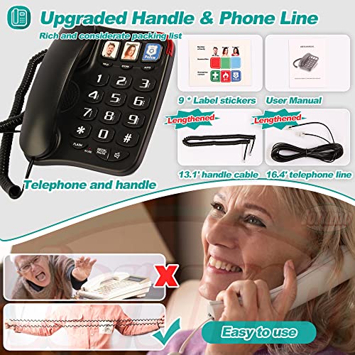 Big Button Phone for Seniors, Telephones for Hearing Impaired, 9 Picture Labels and 3 Picture Keys, Extra Long 16.4' Cord Simple Landline Phones for Seniors, White