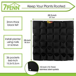 7Penn 36 Pocket Vertical Planter, Black - 38in x 38in Felt Vertical Wall Planter Outdoor Herb Vegetable Hanging Garden
